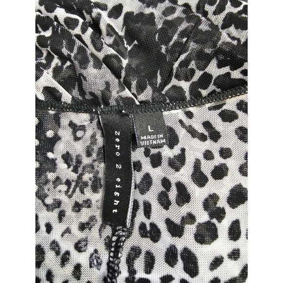Zero 2 Eight Sheer Animal Print Flowy Over Blouse Black and White Size Large - Picture 3 of 3